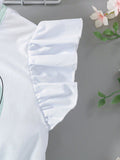 european and american style cross-border girls' flutter sleeve ruffle collar top with pleated wide-leg pants and belt (jumpsuit)