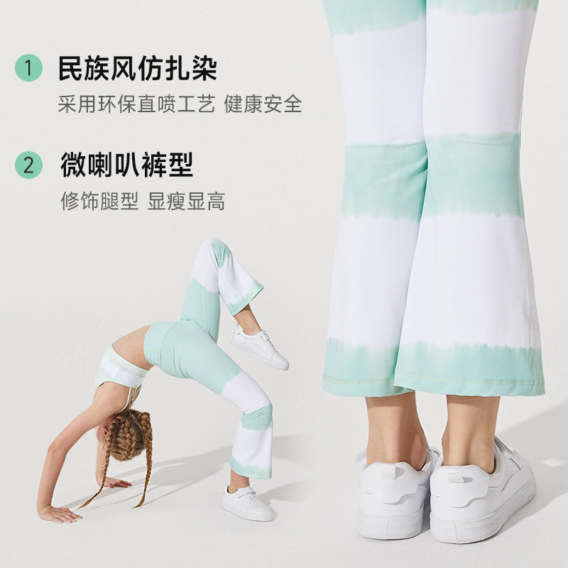 Ink printingkids fitness bell bottoms women's suitloose pants high waist belly control sports comfortablekids fitness wear