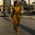 European and american women's clothing  autumn new collection: sweet and fresh round neck lantern sleeve blouse and high-waisted lantern pants two-piece set