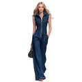 Amazon's new export fashion silm shows body shape fashiontrendy sense denim jumpsuit straight-legpants tight waist