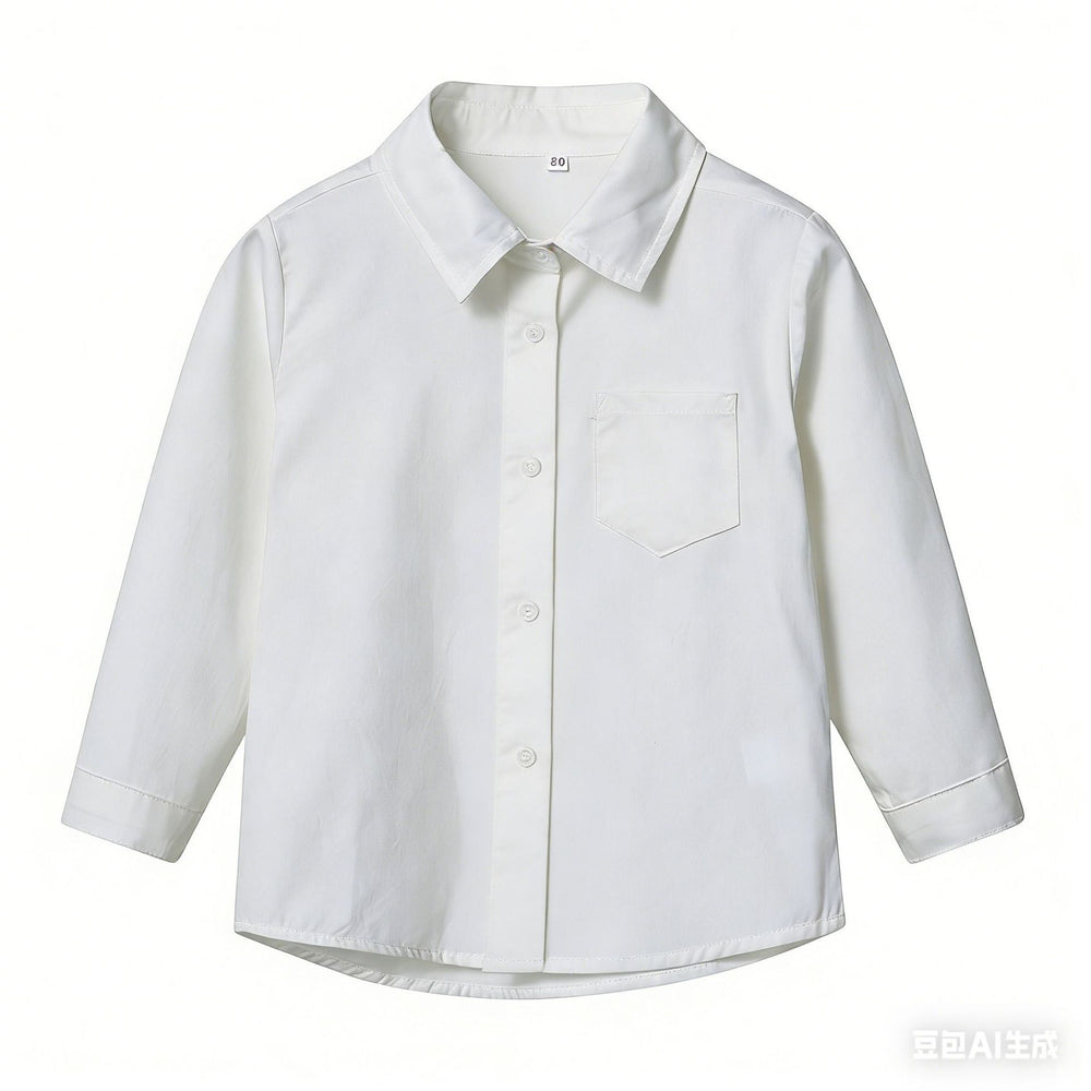 Kids' white shirt, boys' long sleeve, kindergarten uniform, classic white shirt for boys and girls, performance outfit, white shirt