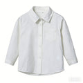 Kids' white shirt, boys' long sleeve, kindergarten uniform, classic white shirt for boys and girls, performance outfit, white shirt
