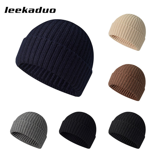 Seamless one-piece flanged knitted hat men's casual hat, ear protector wool hat, winter outdoor riding windproof hat
