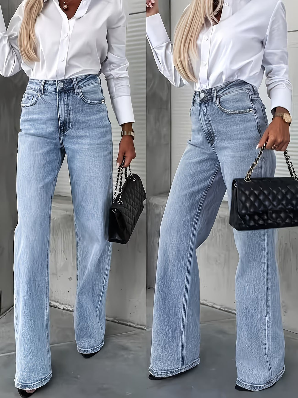 Jeans women's high waist wide leg slightly flared pants drapedslimming lookmop pants cross-border hot-selling women's summer thin style