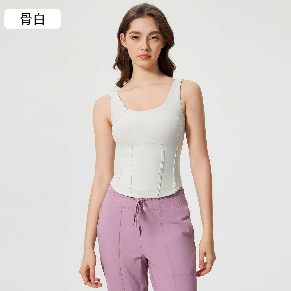 Shortsilmslimming look sports vest for women with chest pad, nude feel, comfortable back, sleeveless fitness yoga wear d25056