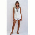 european and american new print embroidery cutout v-neck tank top t-shirt