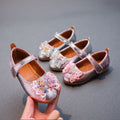 Girls'  spring bowknot soft-soled princess leather shoes for mid-to-large children, velcro closure, wear-resistant and non-slip