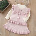 Girls' knit cardigan vest set - autumn  collection - baby girl's outerwear - chanel-inspired three-piece outfit