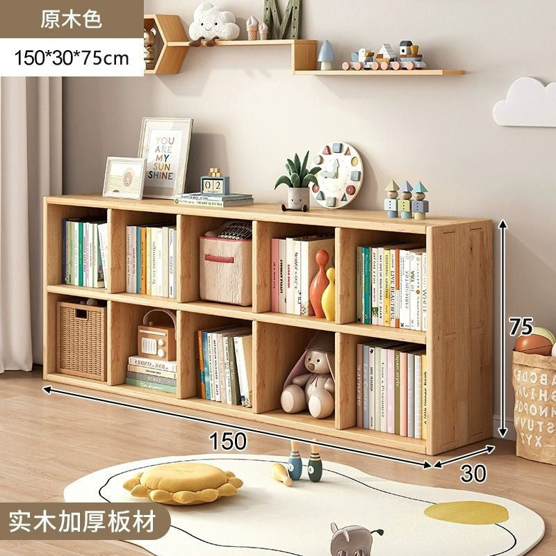 Checkered solid wood bookshelf floor-standing storage rack home living room organizer wall-mounted low cabinet bookcase