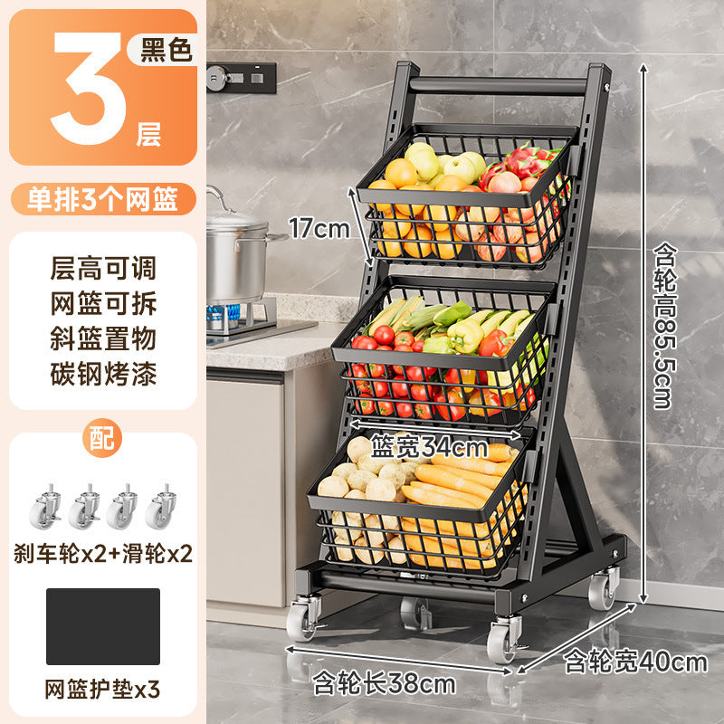 Kitchen storage rack Floor-to-ceiling multi-layer vegetable and fruit multi-functional vegetable basket Living room snack storage rack with wheels