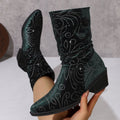 fall/winter new embroidered western cowboy boots for women - pointed toe, chunky heel, mid-calf boots, plus size women's boots, wholesale for export