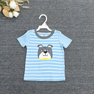 Original export carters boys' blue and white striped puppy print 100% cotton short-sleeve t-shirt, baby summer crew neck top