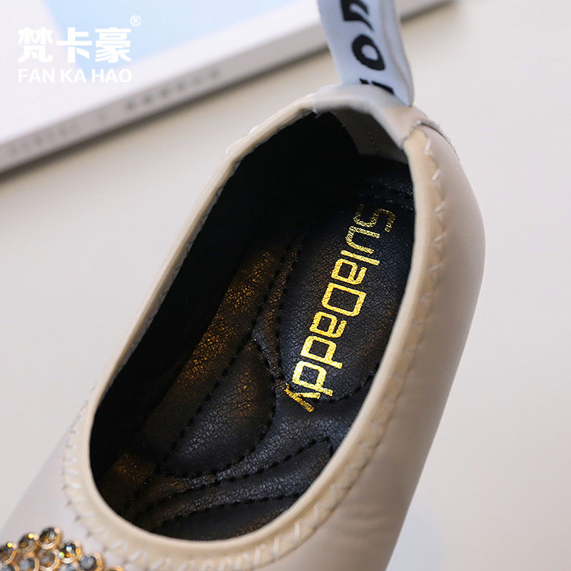 Girls' rhinestone-embellished mary janes -  spring/autumn new korean style - slip-on princess shoes for dance and everyday wear