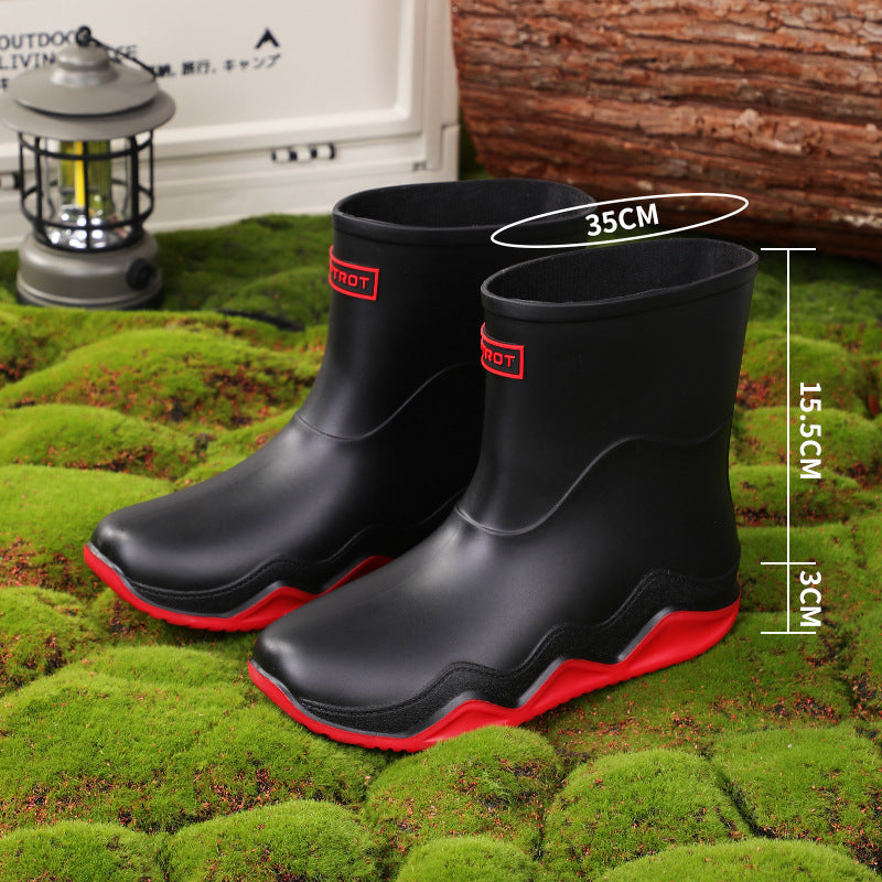 New men's waterproof and non-slip rain boots - short, kitchen work, fishing, car wash, trendy rubber overshoes