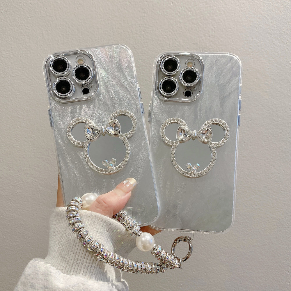 Feather yarn shell suitable for apple 16pro mirror mickey mobile phone case iphone11 comes with lens film hard protective case