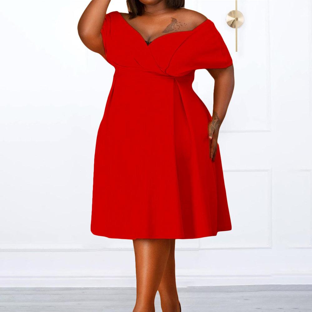 Amazon  women's summer short-sleeve v-neck solid color tie-up african off-the-shoulder plus size maternity fashion dress