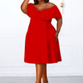 Amazon  women's summer short-sleeve v-neck solid color tie-up african off-the-shoulder plus size maternity fashion dress