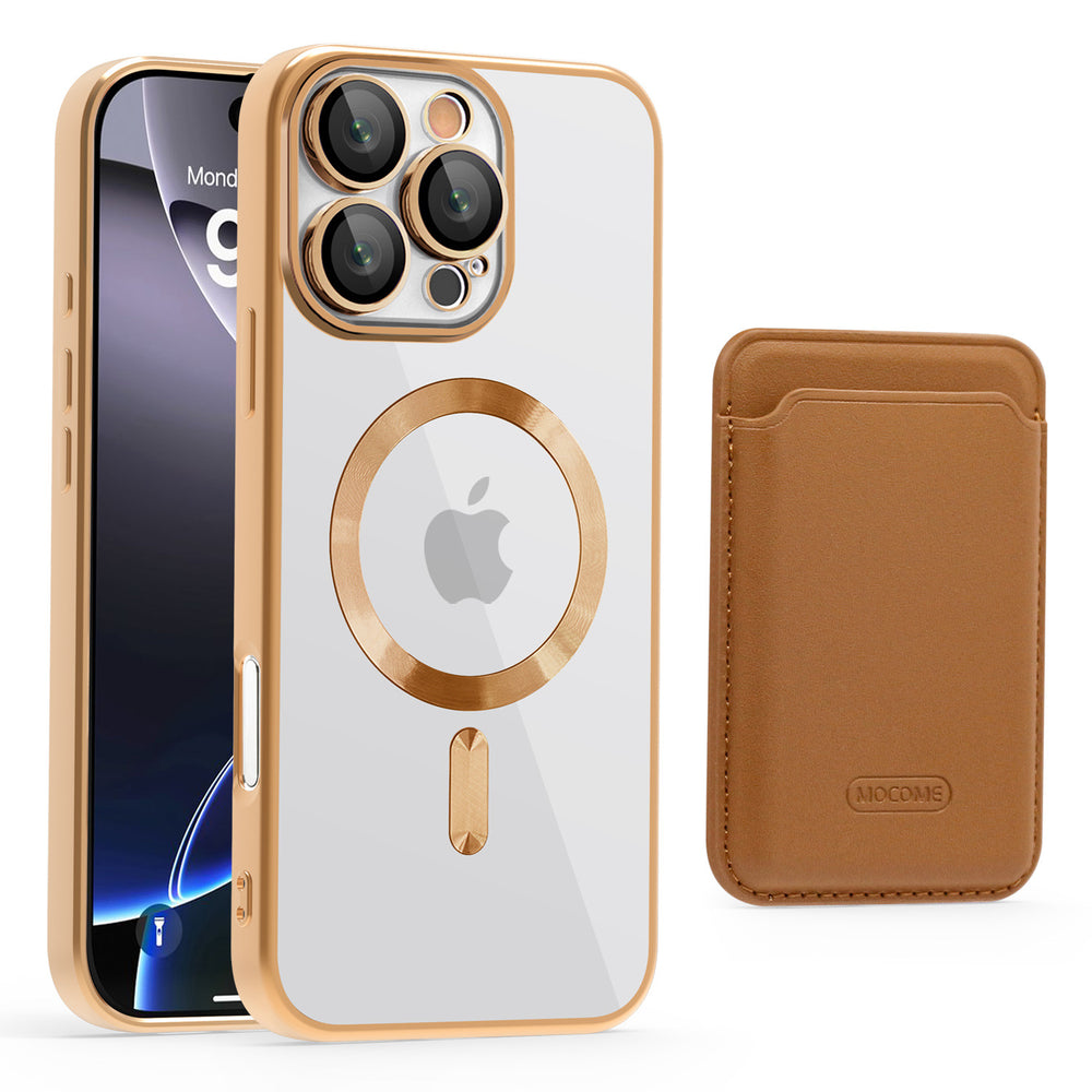Golden shield cd pattern magnetic case + card holder compatible with iphone 16 phone case apple 15 pro max anti-drop protective cover - cross-border