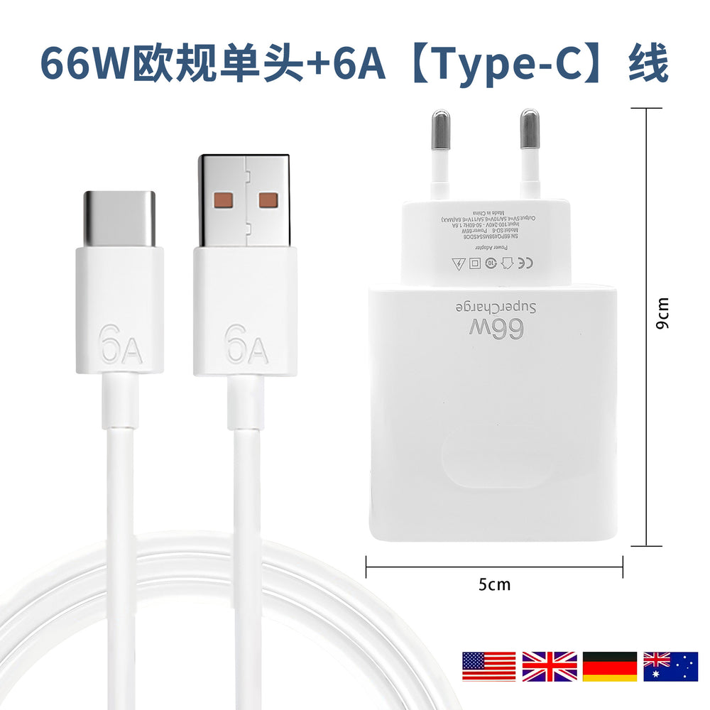 Wow customized 66w super fast charging charging head suitable for huawei mobile phone charger usb interface european standard charger