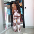 European and american cross-border women's fashion:  summer new arrivals - stylish casual printed sleeveless slit top and wide-leg pants set