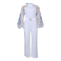 D250 free belt  stand collar mesh lantern sleeves silmplus size women's african wide leg european and american jumpsuit