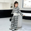Girls' spring/autumn striped outfit -  new style - trendy hooded sweatshirt and pants set for girls (sizes for mid-to-large children)