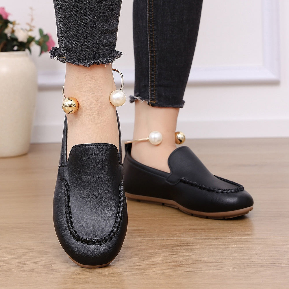 women's plus size round toe loafers - leather slip-ons, versatile casual moccasins