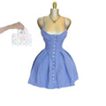 European and american cross-border women's fashion:  summer new arrival - chic and elegant blue striped a-line irregular strap dress