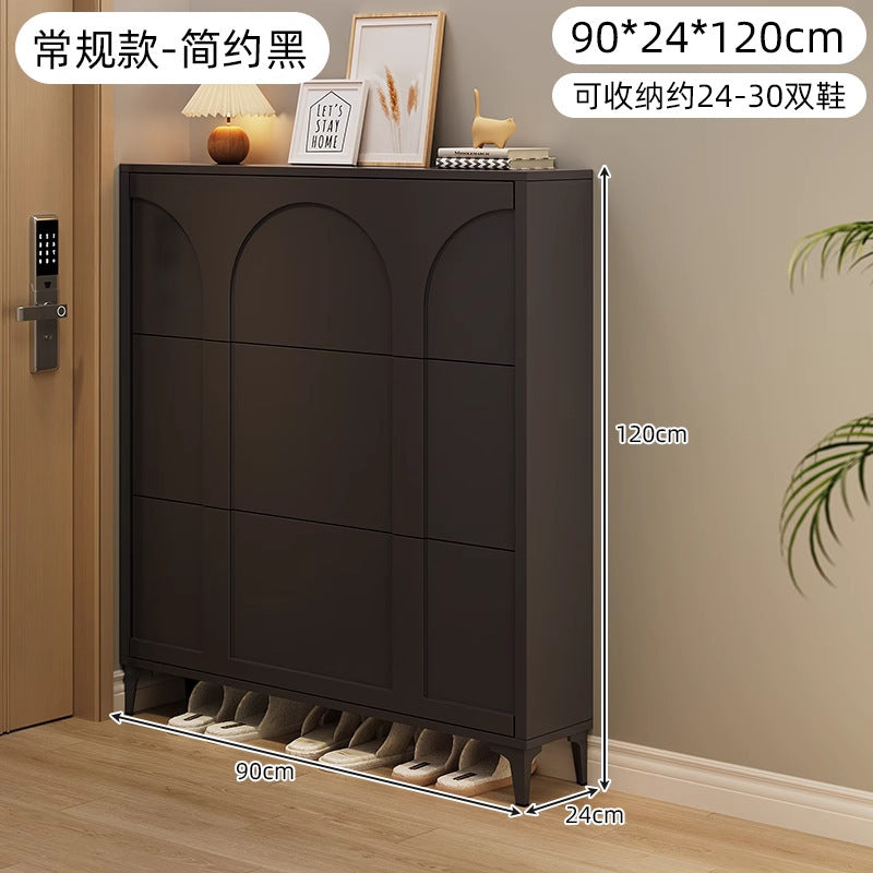 Ultra-thin tipping shoe cabinet cream style for home door small narrow entrance door shoe cabinet space-saving entrance cabinet all-in-one shoe rack