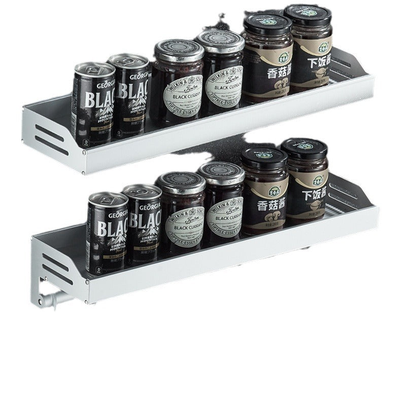 Silver Removable Space Aluminum Kitchen Seasoning Shelf Wall Mounted Storage Rack Countertop Hanger Supplies with Hook