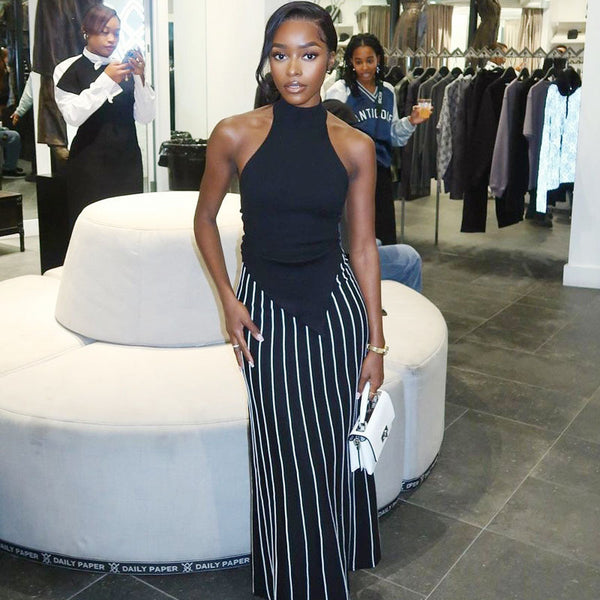European and American  women's clothing new   African fashion sleeveless top striped skirt two-piece set women
