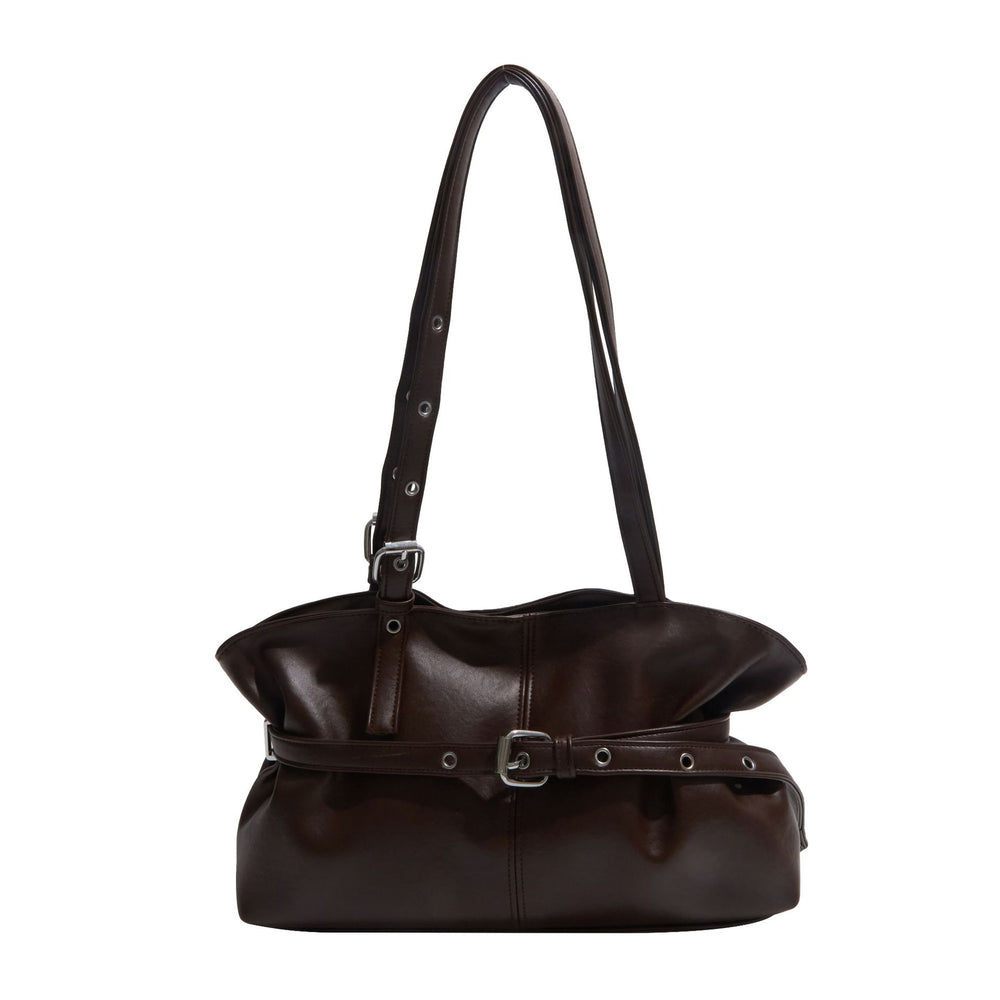 2026 early spring hot-selling chic handbag - women's unique leather belt-embellished high-end underarm bag - large capacity commuter bag