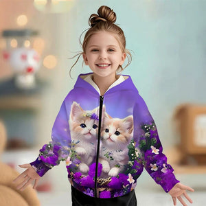 Kids' hoodie jacket, cute cartoon print girls' fashion zip-up, dropshipping available, adorable and sweet style