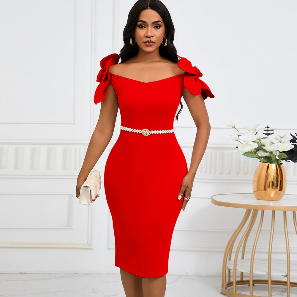 D528  european and american women's clothing socialite elegant 3d floral elegance banquet dress bodycon cross-border dress