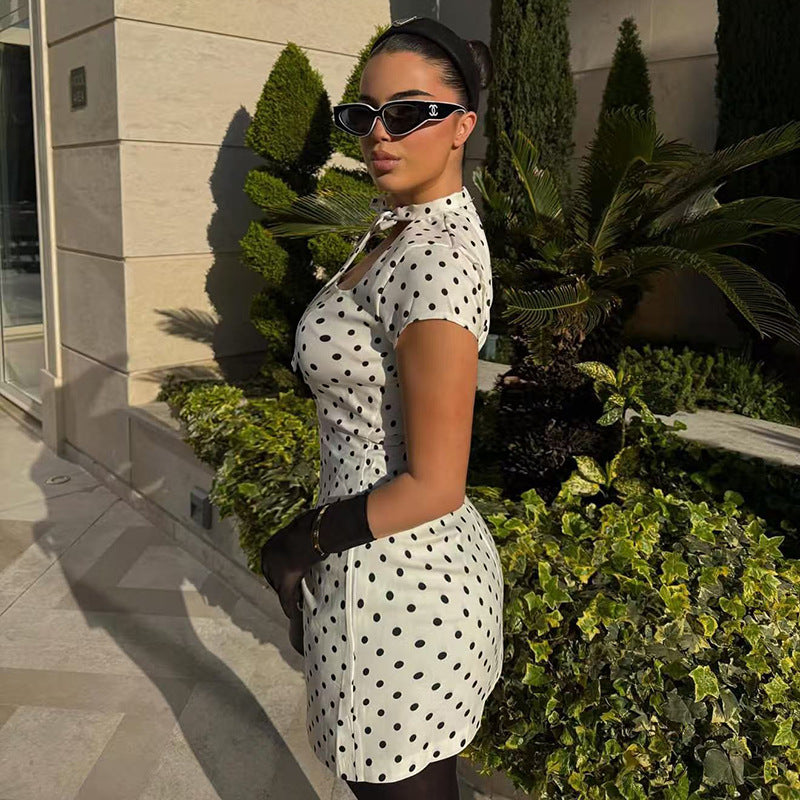 Fashion style insexport street style women's clothing simple fashion waist a-line skirt strap polka dot shortdress