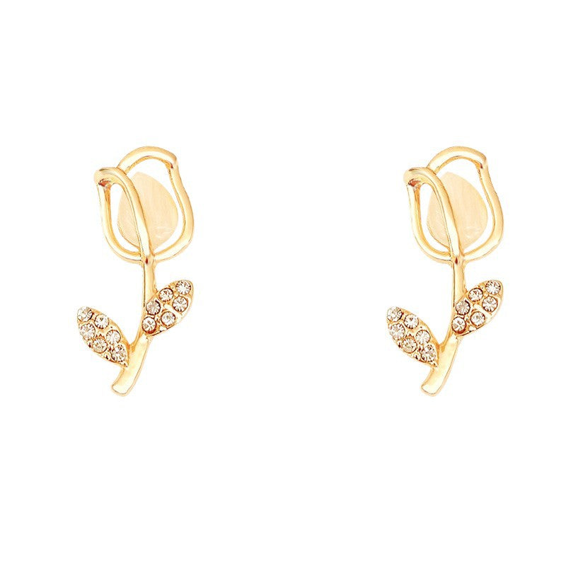 Korean dongdaemun tulip cat's eye stud earrings - unique design, trendy & ethereal, high-end earrings for women