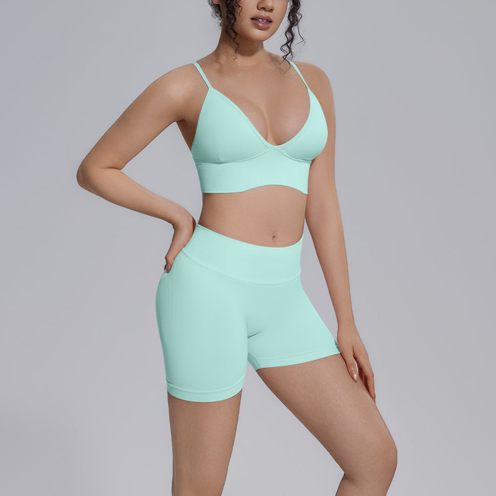 seamless pure color beautiful back tight breathable short high elastic yoga suit sports running fitness yoga suit