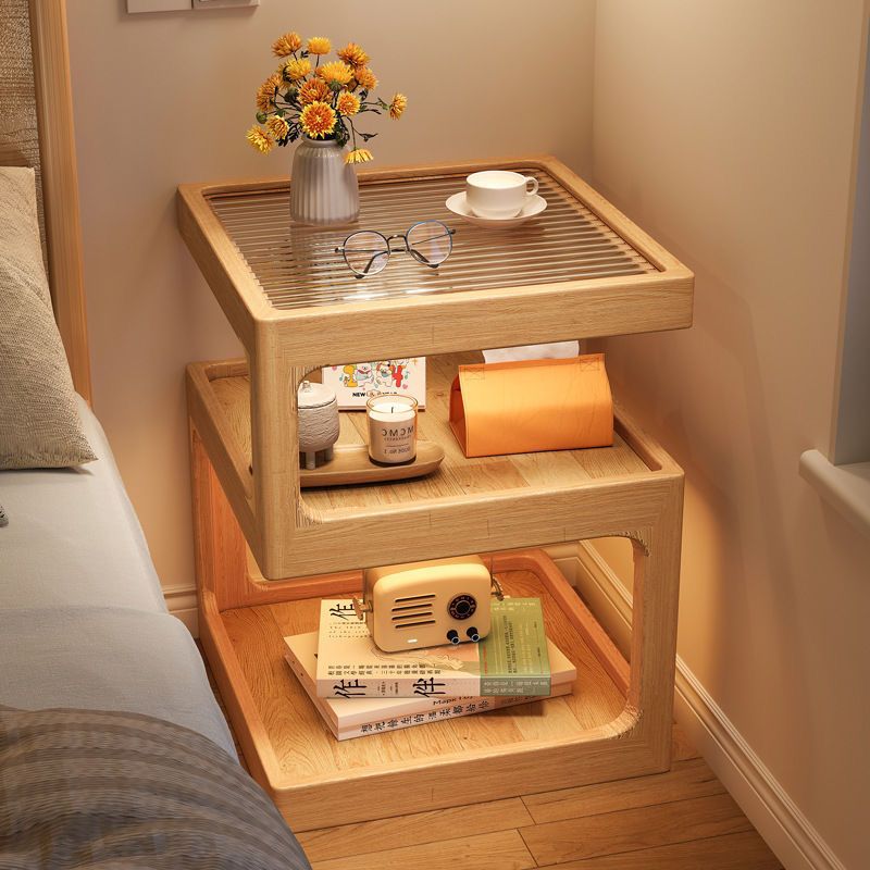 Solid wood bedside table bedside storage rack bedroom coffee table living room for home small new arrival log style ultra-narrow side table