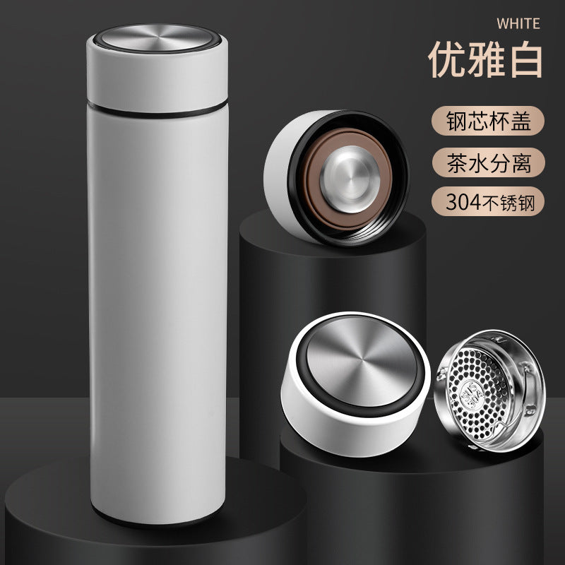 Smart temperature display stainless steel insulated tumbler - vacuum 304 business straight cup - temperature display water bottle - men's tea and water separation cup