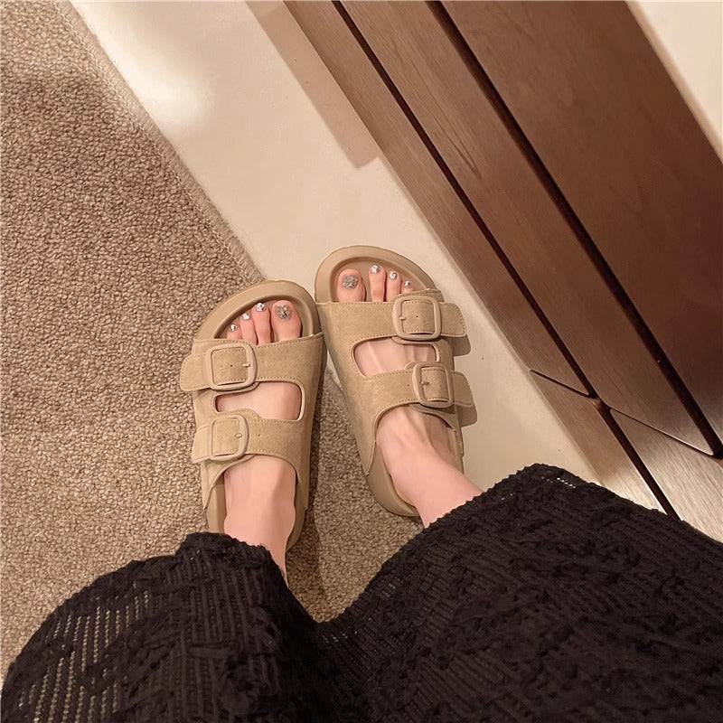 Popular retro thick sole slippers women 2026 summer new style outwear fashioneasiest for match one-line slippers bokensha sandals women