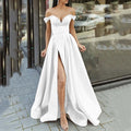 spring new cross-border european and american women's clothing multi-color bandeau v-neck backless flared dress with slit sleeveless maxi dress