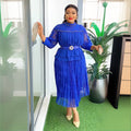 Aliexpress cross-border fashion: new european and american style plus size women's dress - african mesh lace trim, pearl embellished chiffon dress