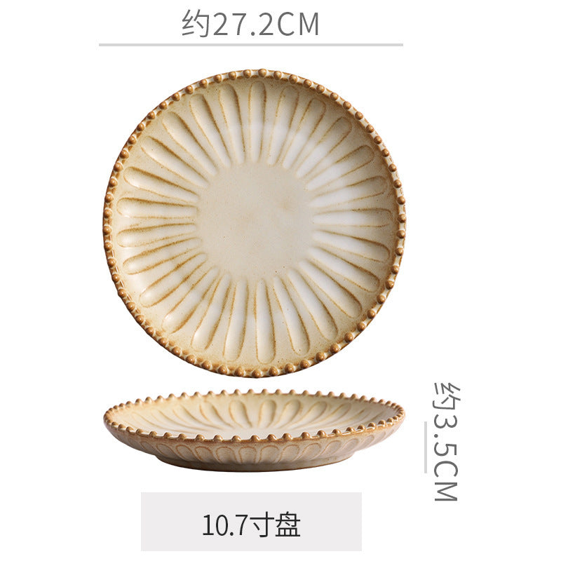 Vintage-style rustic ceramic bowls, plates, and dishes - creative beaded edge steak plates and dessert bowls for restaurants and hotels - premium presentation