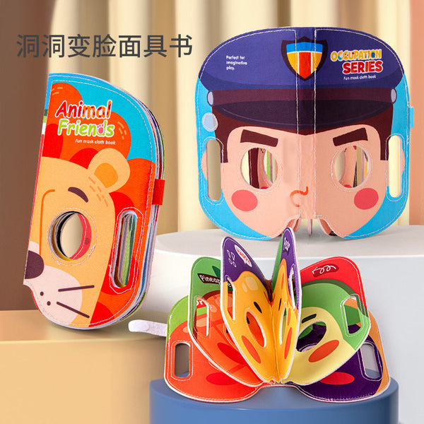 Cross-border children's mask cloth book gnawing cartoon cute animal cognition fun puzzle early education cloth book toy