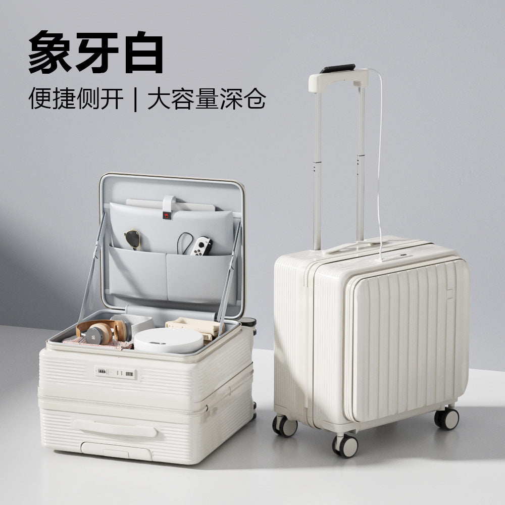 Side open small suitcase short trip 20-inch parent-child travel artifact can sit boarding trolley case for men, women and children