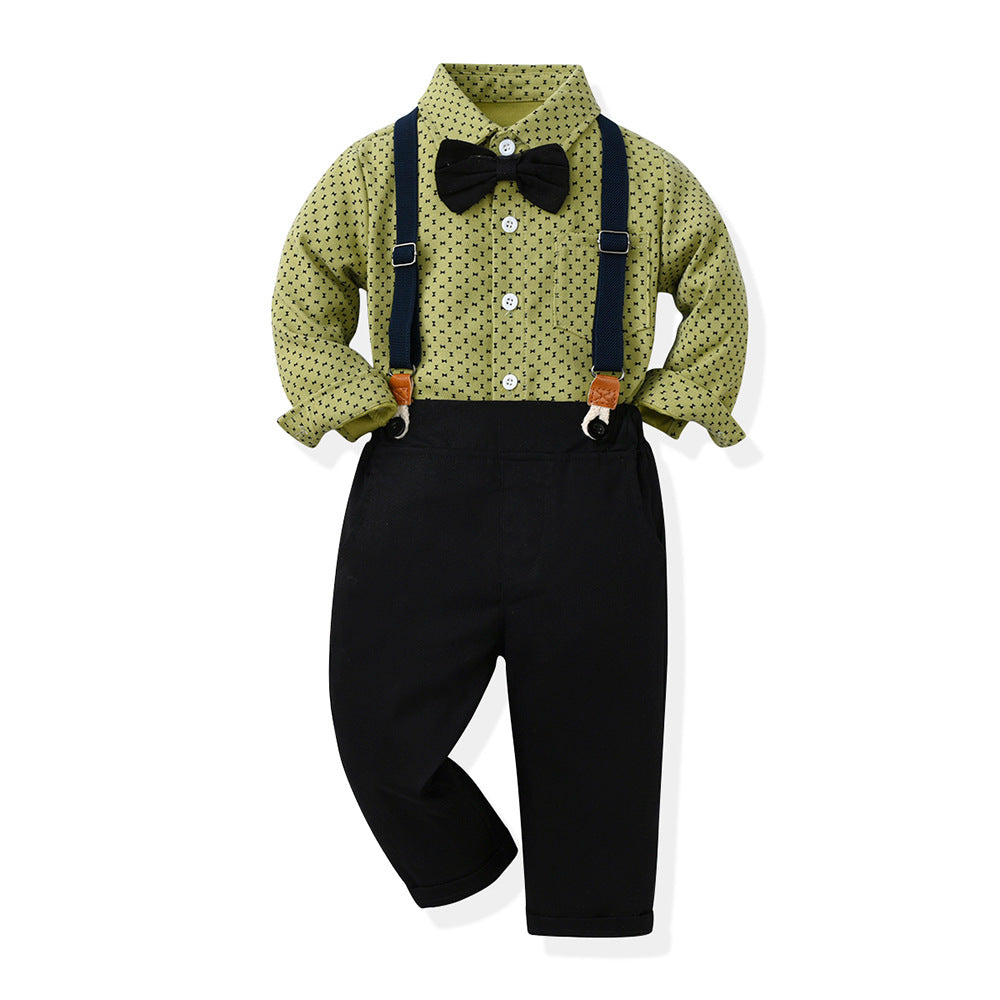 cross-border notice boyssuitlong sleevesprintingshirtoverallskids gentleman's dress first birthday costume