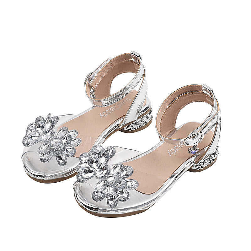 Girls' summer  princess sandals: silver crystal dress shoes for baby girls, stylish performance sandals