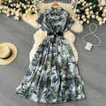Palace style frenchniche styleeleganteleganceprintingdress women's summernew arrival waist slimming look gentle style long skirt