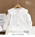 Baby girl autumn outfit doll collar shirt  new infant cartoon embroidery children's long sleeve doll collar top