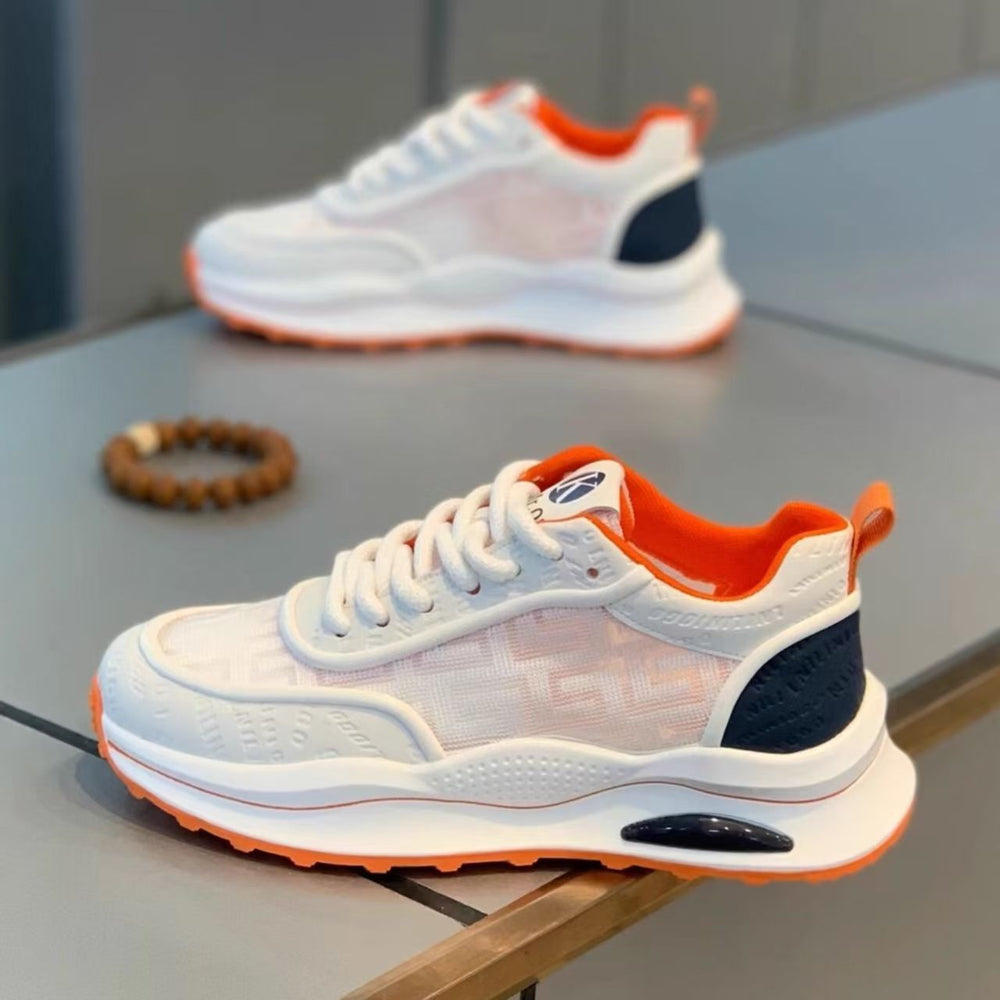 Men's 2025 new winter breathable mesh white sneakers, men's fashion chunky sole athletic casual ins trendy shoes